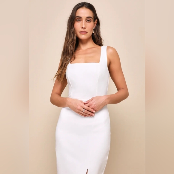 Lulus Baby, You're The One White Sleeveless Bodycon Midi Dress M Wedding Party - Picture 4 of 9